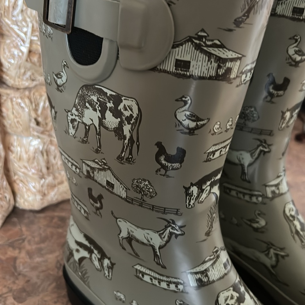 Green Farm Print Rain Boots - Picture 4 of 14